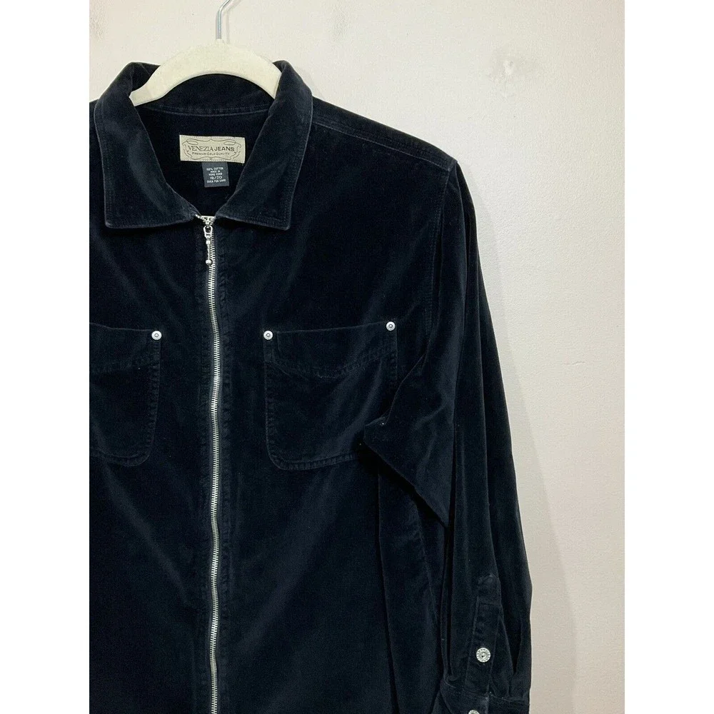 VTG Womens Velour Jacket 18/20 Black 90s Y2K Full Zip Pockets Goth Grunge Retro - Picture 2 of 7